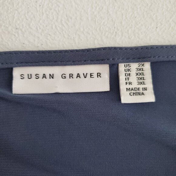 Susan Graver Womens Liquid Knit Tunic Top Size 2X Chiffon Tiers Lace Sleeves - Picture 3 of 9